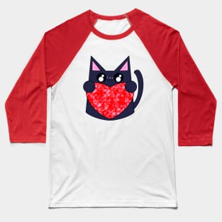 Luna The Black Cat With Valentines Heart Baseball T-Shirt